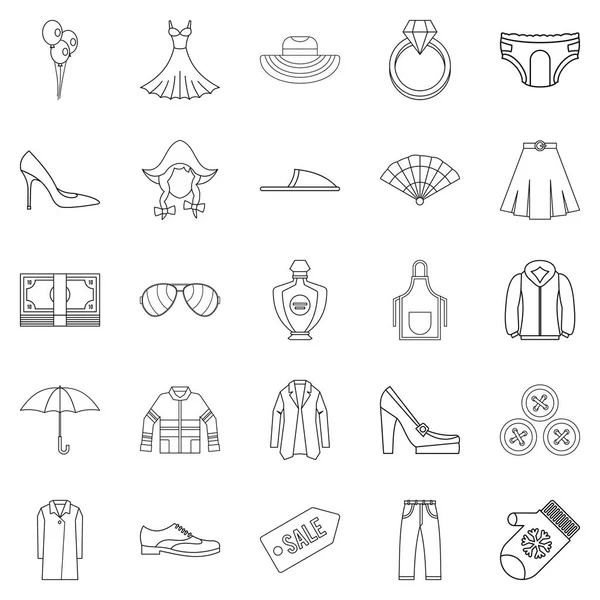 Ensemble d'icônes de robe de soirée, style contour — Image vectorielle