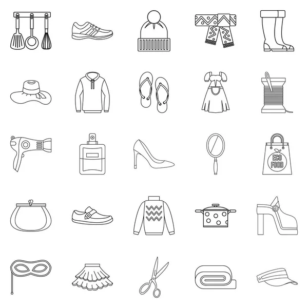 Giysi Icons set için yürüme, anahat stili