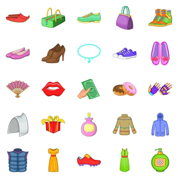 Icons set, karikatür tarzı ayakkabı satın alma