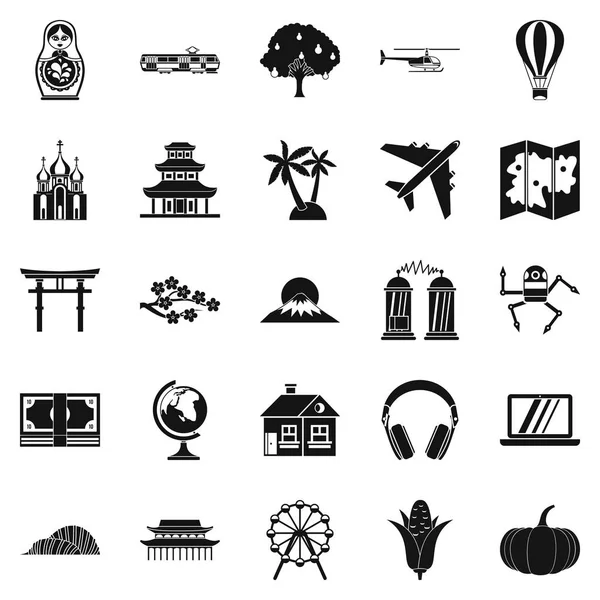 Ensemble d'icônes de voyage en avion, style simple — Image vectorielle