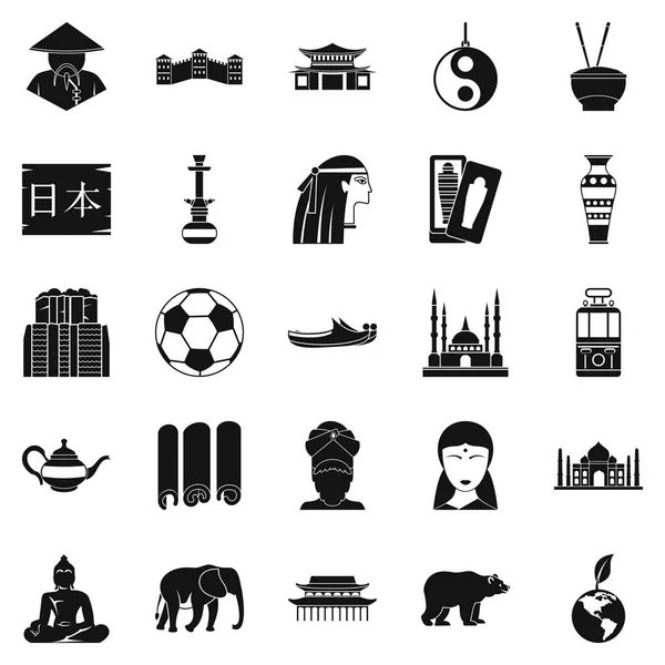Viajar en conjunto de iconos de Asia, estilo simple — Vector de stock