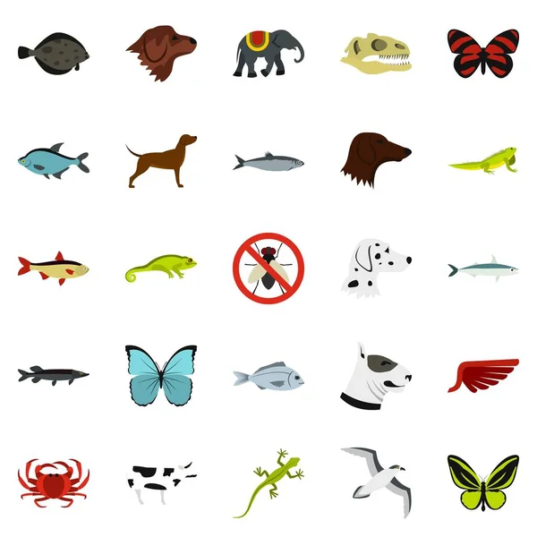 Conjunto de iconos de animales salvajes, estilo plano — Archivo Imágenes Vectoriales