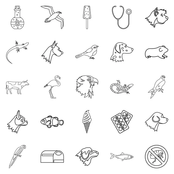 Zestaw ikon udomowionych zwierząt, styl konturu — Wektor stockowy