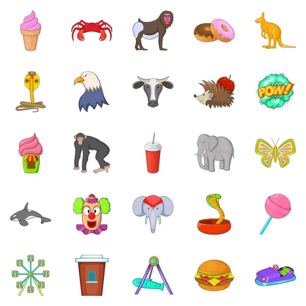 Hayvanat Bahçesi Icons set. Beyaz arka plan üzerinde izole web için 25 Hayvanat Bahçesi vektör simge kümesi çizgi film