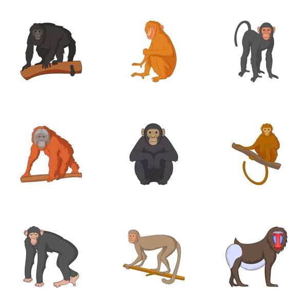 Различные виды обезьян иконки набор — стоковый вектор