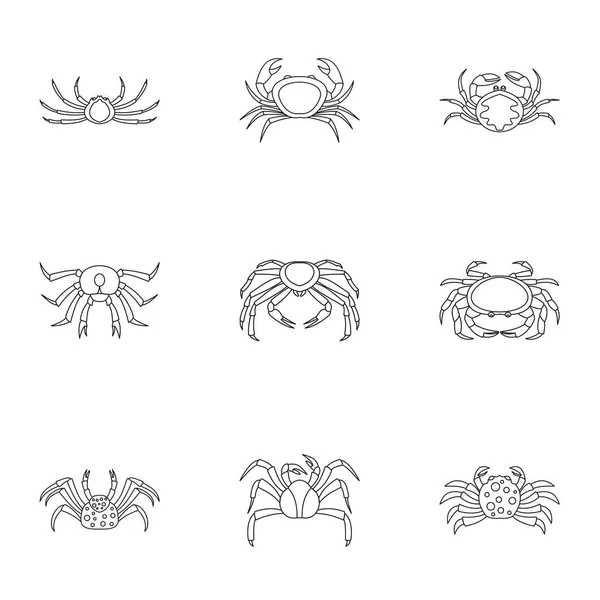 Ensemble d'icônes de crabe terrestre, style contour — Image vectorielle