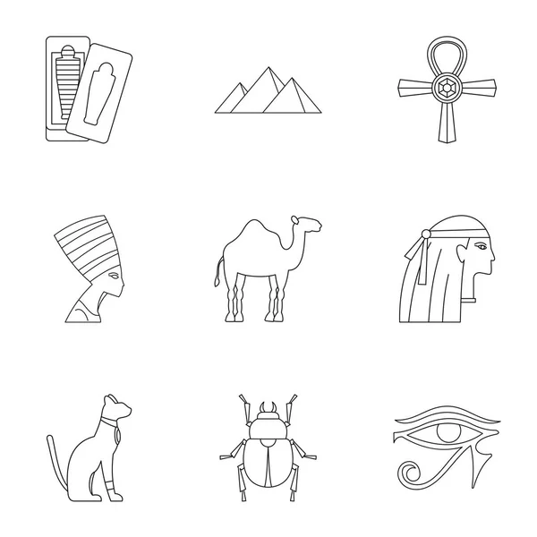 Conjunto de ícones pirâmides egípcias, estilo esboço — Vetor de Stock