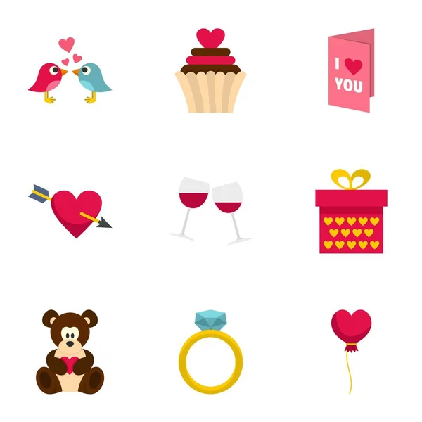Valentine day and wedding icons set, flat style — Stock Vector