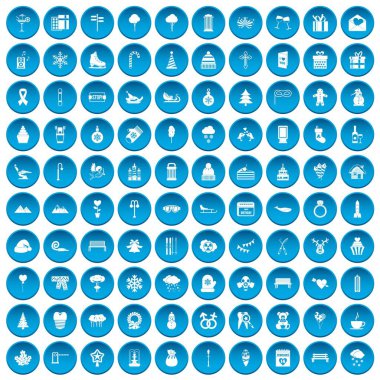 100 Kış tatil simgeleri mavi ayarla