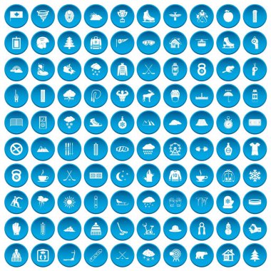 100 kış spor simgeleri mavi ayarla