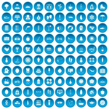 100 kadın sağlık simgeleri mavi ayarla