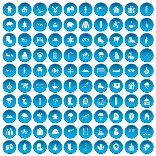 100 ikon zima zestaw niebieski — Wektor stockowy