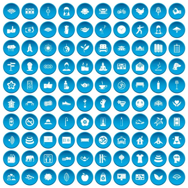 100 yoga studio icons set blue