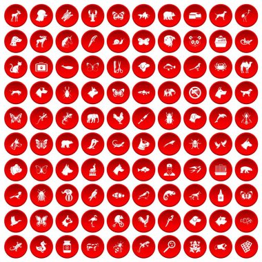kırmızı 100 hayvanlar Icons set