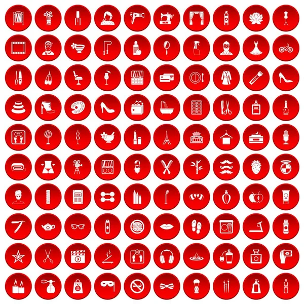 kırmızı 100 güzellik ve makyaj Icons set