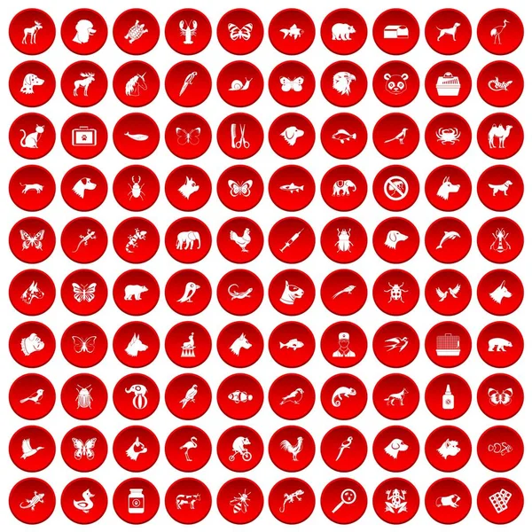 kırmızı 100 hayvanlar Icons set