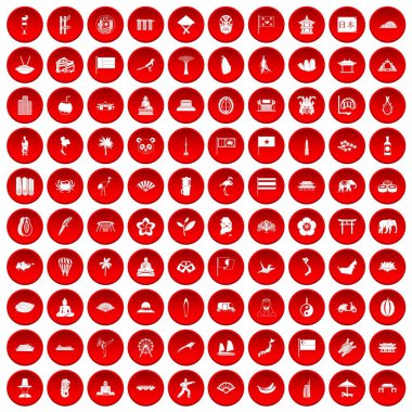 kırmızı 100 Asya Icons set