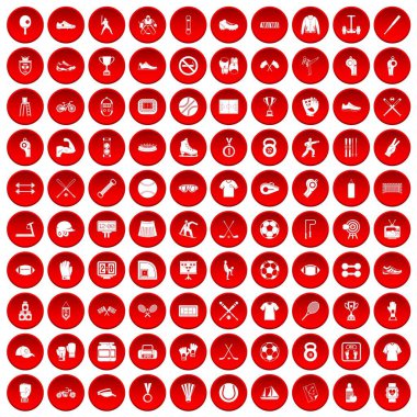 kırmızı 100 sporcu Icons set