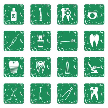 Grunge diş bakımı Icons set