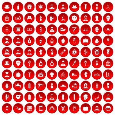 100 kırmızı ayarla simgeler berber