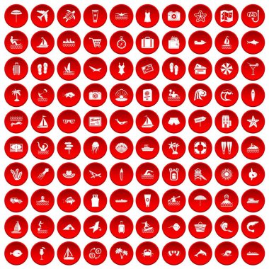kırmızı 100 beach Icons set