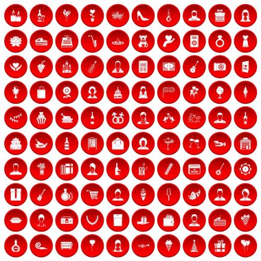 kırmızı 100 Doğum günü Icons set