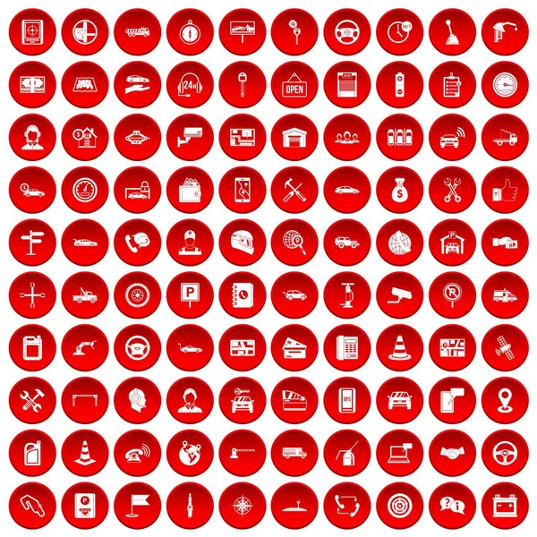 100 auto service center iconen set rood Stockillustratie