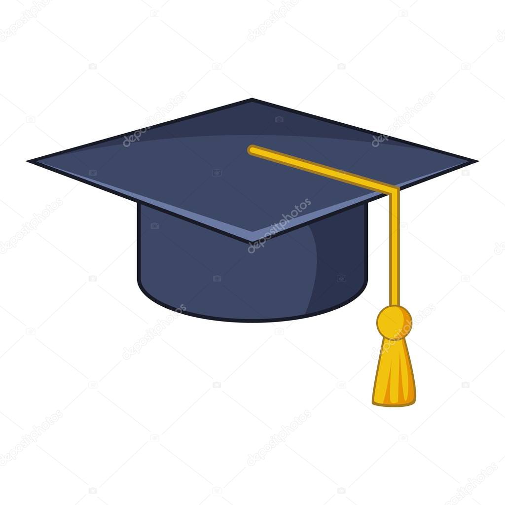 Graduation hat icon, cartoon style