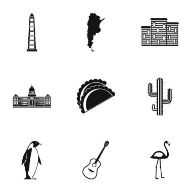 Arjantin Seyahat Icons set, basit tarzı