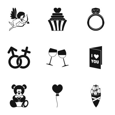 Sevgililer günü Icons set, basit tarzı