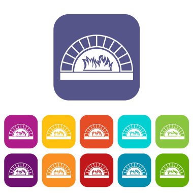 Pizza Fırını ile ateş Icons set