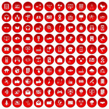 kırmızı 100 iletişim Icons set