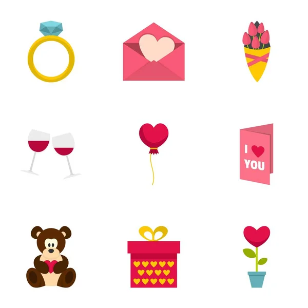 Valentine dag iconen set, vlakke stijl — Stockvector