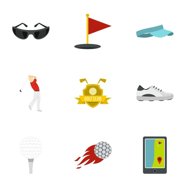 Conjunto de ícones de golfe, estilo plano —  Vetores de Stock