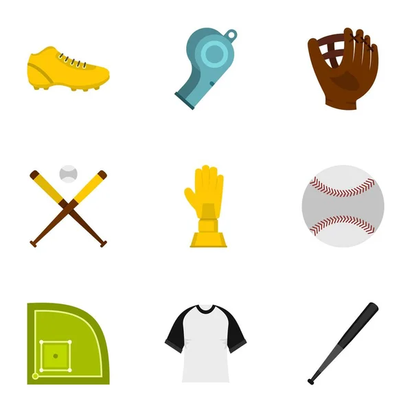 Conjunto de ícones de beisebol, estilo plano —  Vetores de Stock