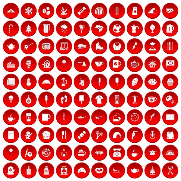 100 coffee icons set red