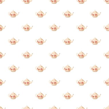 Kırmızı çiçek desenli beyaz çaydanlık