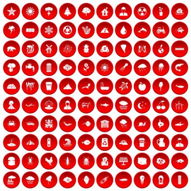 kırmızı 100 dünya Icons set