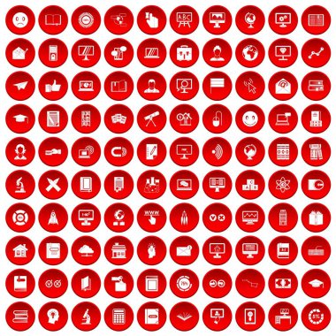 kırmızı 100 e-öğrenme Icons set