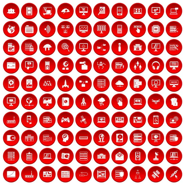 100 iconos de base de datos y nube configurados en rojo — Archivo Imágenes Vectoriales