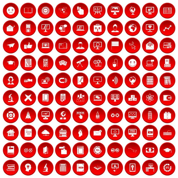 100 e-learning iconen set rood Stockillustratie