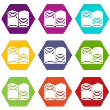 Eski açık sihirli kitap simgeleri 9 vektör ayarla