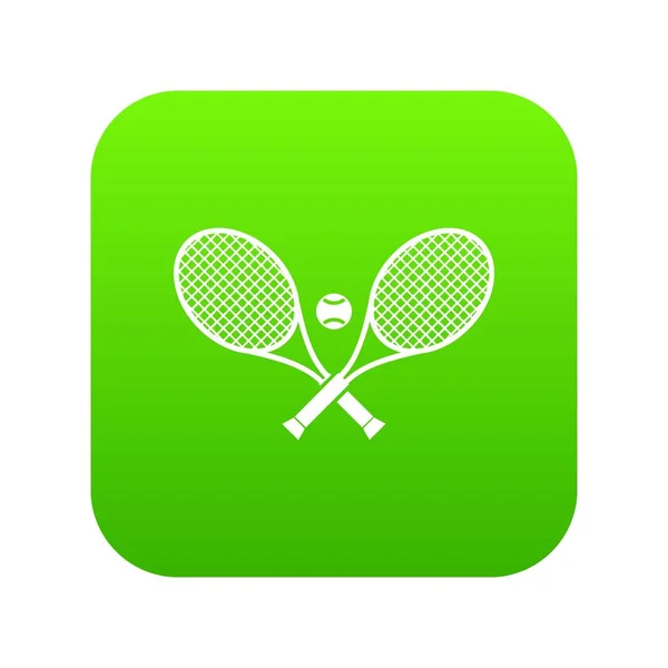 Crossed tennis rackets and ball icon digital green — Stock Vector