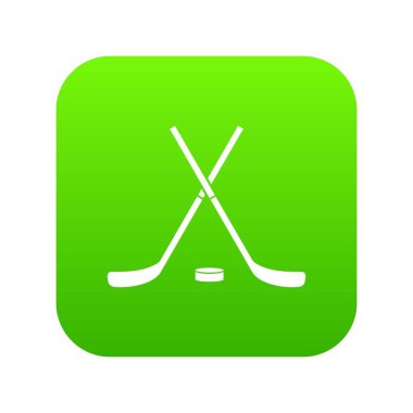 Çapraz hokey sopaları ve puck simgesi dijital yeşil