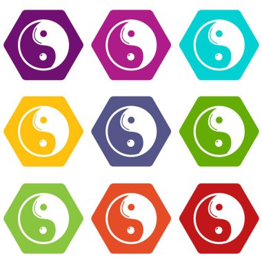 9 vektör Yin yang sembolü Taoizm Icons set