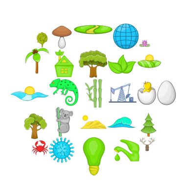 Doğal güç Icons set, karikatür tarzı