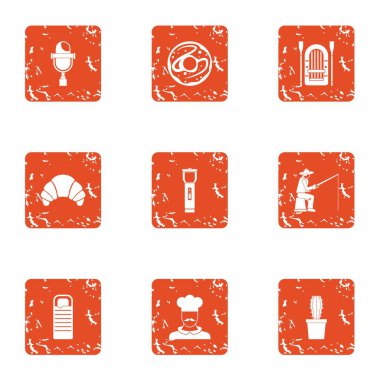 Yemek balık simgeler kümesi, grunge tarzı