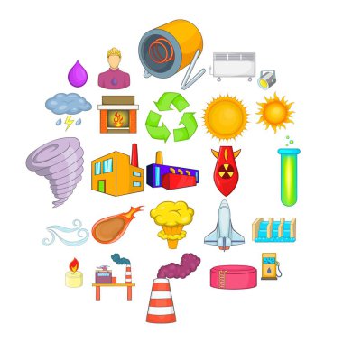 Yenilenebilir enerji Icons set, karikatür tarzı