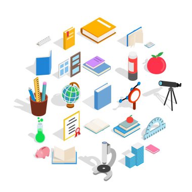 Daha yüksek eğitim kurumu Icons set, izometrik stili