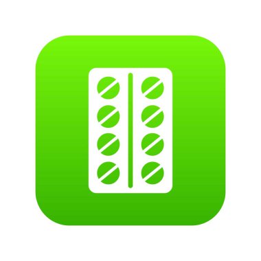 Vakumlu ambalaj simgesi dijital yeşil beyaz vektör illüstrasyon izole herhangi bir tasarım için yuvarlak hapları